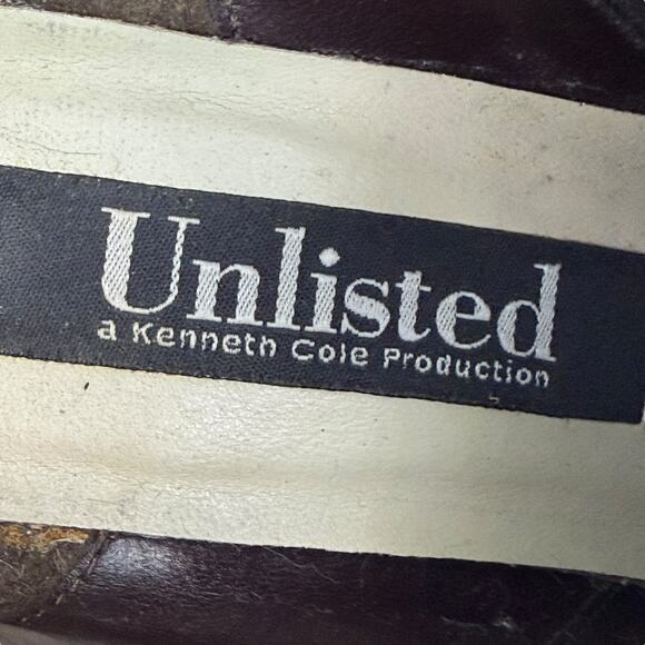 90's KENNETH COLE UNLISTED brown leather chunky heel square toe shoes - Picture 5 of 16